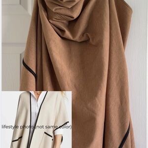 Chico's Camel Wrap Coatigan/Ruana with Black Trim